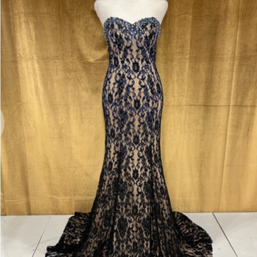 Vienna Prom Black and Tan Strapless Sweetheart Gown